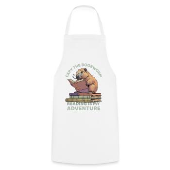 Capybara reading between stacks of books - Cooking Apron - white - Front - AI Model Male 185 dark (185cm)
