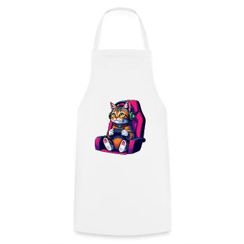 Retro Gamer Cat with Headset and Controller - Cooking Apron - white - Front - AI Model Male 185 dark (185cm)