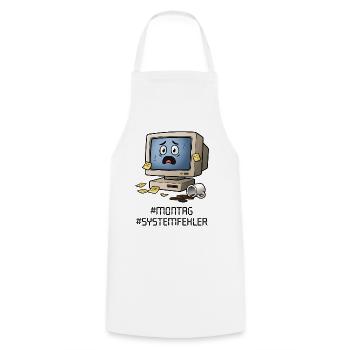 #Montag #Systemfehler – Retro PC, Coffee & Office Humor - Cooking Apron - white - Front - AI Model Male 185 dark (185cm)