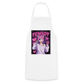 Cute Anime Femboy with Cat Ears - Cooking Apron - white - Front - AI Model Male 185 dark (185cm)