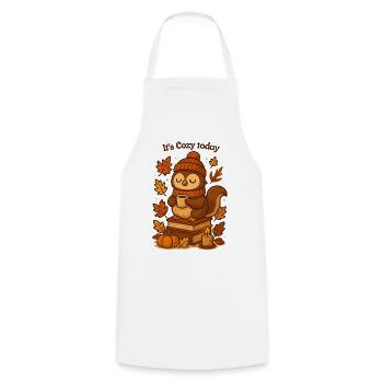 Cozy Autumn Owl with Tea Hat - Cooking Apron - white - Front - AI Model Male 185 dark (185cm)