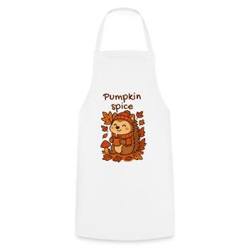 Kürbiswürze Igel mit warmem Becher Pumpkin Spice  - Kochschürze - Weiß - Vorne - AI Model Male 185 dark (185cm)