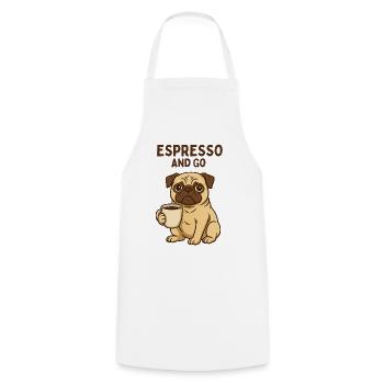 Espresso et Go Pug motif chien café design - Tablier de cuisine - blanc - Devant - AI Model Male 185 dark (185cm)