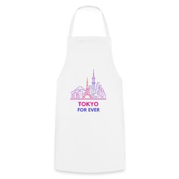 Neon Skyline Paris to Tokyo Design Silhouette  - Kochschürze - Weiß - Vorne - AI Model Male 185 dark (185cm)