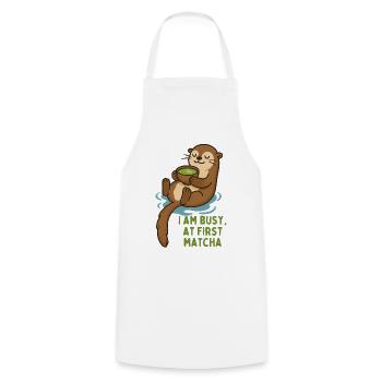 Otter enjoys matcha - i am busy first matcha - Cooking Apron - white - Front - AI Model Male 185 dark (185cm)