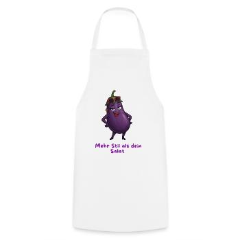 Mehr Stil als dein Salat Aubergine Karikatur  - Kochschürze - Weiß - Vorne - AI Model Male 185 dark (185cm)