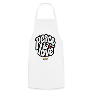 PEACE LOVE #5 - let's talk - Cooking Apron - white - Front - AI Model Male 185 dark (185cm)