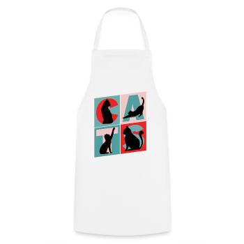Cat Cat Kitten Kitty Silhouette Vintage Retro - Cooking Apron - white - Front - AI Model Male 185 dark (185cm)