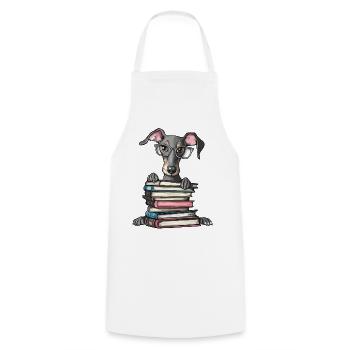 Un joli livre de lecture pour chiens lévriers avec des lunettes - Tablier de cuisine - blanc - Devant - AI Model Male 185 dark (185cm)
