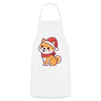 Kawaii Shiba Christmas: Santa and Scarf - Cooking Apron - white - Front - AI Model Male 185 dark (185cm)