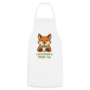 Fox relaxing drinking tea - Cooking Apron - white - Front - AI Model Male 185 dark (185cm)