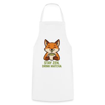 Zen-Fuchs trinkt Matcha - Kochschürze - Weiß - Vorne - AI Model Male 185 dark (185cm)