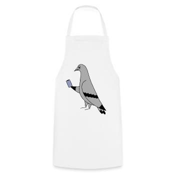 Pigeon Checking Phone – Minimal Illustration - Cooking Apron - white - Front - AI Model Male 185 dark (185cm)
