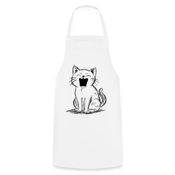 Gribouillis de chat miaulant fort | Sketch drôle de chat - Tablier de cuisine - blanc - Devant - AI Model Male 185 dark (185cm)