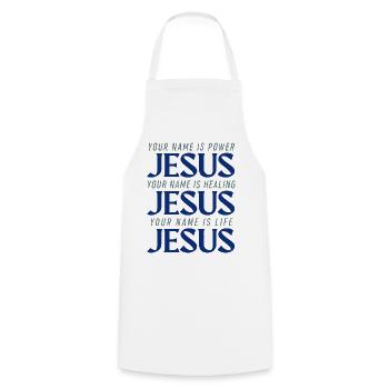 POUVOIR DE JÉSUS GUÉRIR LA VIE - Tablier de cuisine - blanc - Devant - AI Model Male 185 dark (185cm)