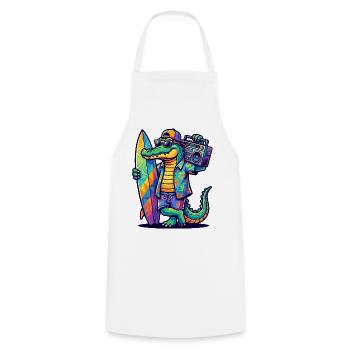 Surf Alligator mit Boombox und Surfboard Cartoon - Kochschürze - Weiß - Vorne - AI Model Male 185 dark (185cm)
