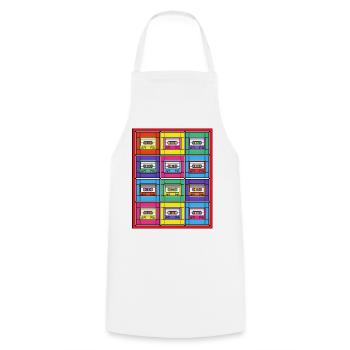 Cassettes Pop Art en vitrail - Tablier de cuisine - blanc - Devant - AI Model Male 185 dark (185cm)