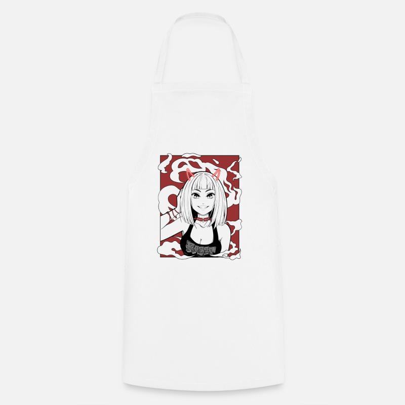 Anime Devil Girl Goth Design - Cooking Apron - white