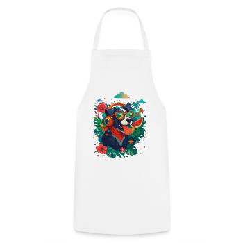 Party Dog in Headphones - Cooking Apron - white - Front - AI Model Male 185 dark (185cm)