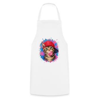 Cool cat with cap and chewing gum - Cooking Apron - white - Front - AI Model Male 185 dark (185cm)