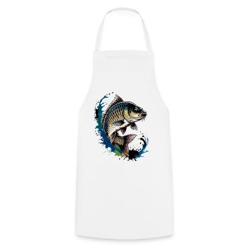 Carp fishing - Cooking Apron - white - Front - AI Model Male 185 dark (185cm)