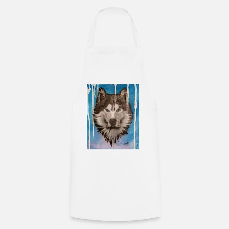 Husky Watercolor Design - Cooking Apron - white