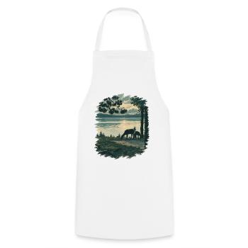 Dusk at Yellowstone Lake Wildlife Scene - Cooking Apron - white - Front - AI Model Male 185 dark (185cm)