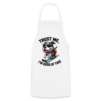 Dessin animé Skieur Bouledogue Chien Drôle - Tablier de cuisine - blanc - Devant - AI Model Male 185 dark (185cm)