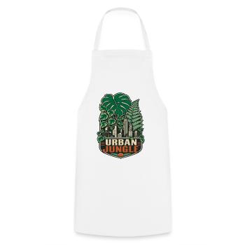 Urban Jungle – Monstera City Pflanzen - Kochschürze - Weiß - Vorne - AI Model Male 185 dark (185cm)