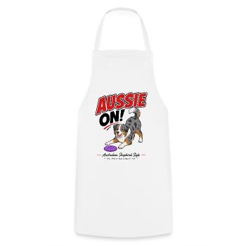 Aussie On! illustration of an Australian Shepherd - Cooking Apron - white - Front - AI Model Male 185 dark (185cm)