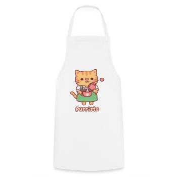 Chat roux mignon Barista Purrista - Tablier de cuisine - blanc - Devant - AI Model Male 185 dark (185cm)