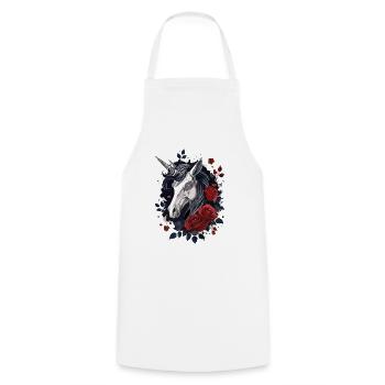 Dark Gothic Einhorn mit Rosen - Kochschürze - Weiß - Vorne - AI Model Male 185 dark (185cm)