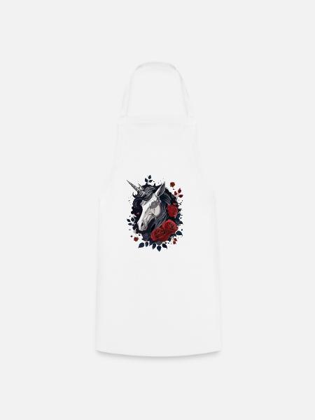 Dark Gothic Einhorn mit Rosen - Kochschürze - Weiß