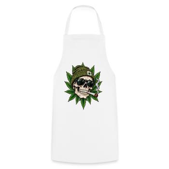Totenkopf Cannabis Style - Kochschürze - Weiß - Vorne - AI Model Male 185 dark (185cm)