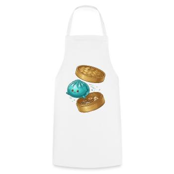Fliegender Dumpling – Süße Teigtasche im Dampfkorb - Kochschürze - Weiß - Vorne - AI Model Male 185 dark (185cm)