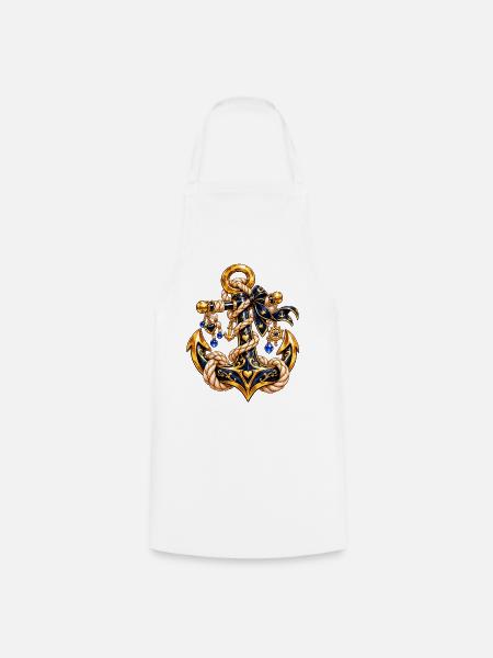 Goldener Anker mit Seil und Schmuck - Kochschürze - Weiß