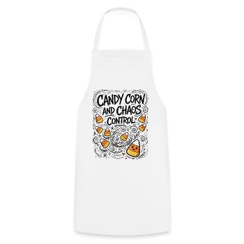 Candy Corn and Chaos Control – Halloween - Kochschürze - Weiß - Vorne - AI Model Male 185 dark (185cm)