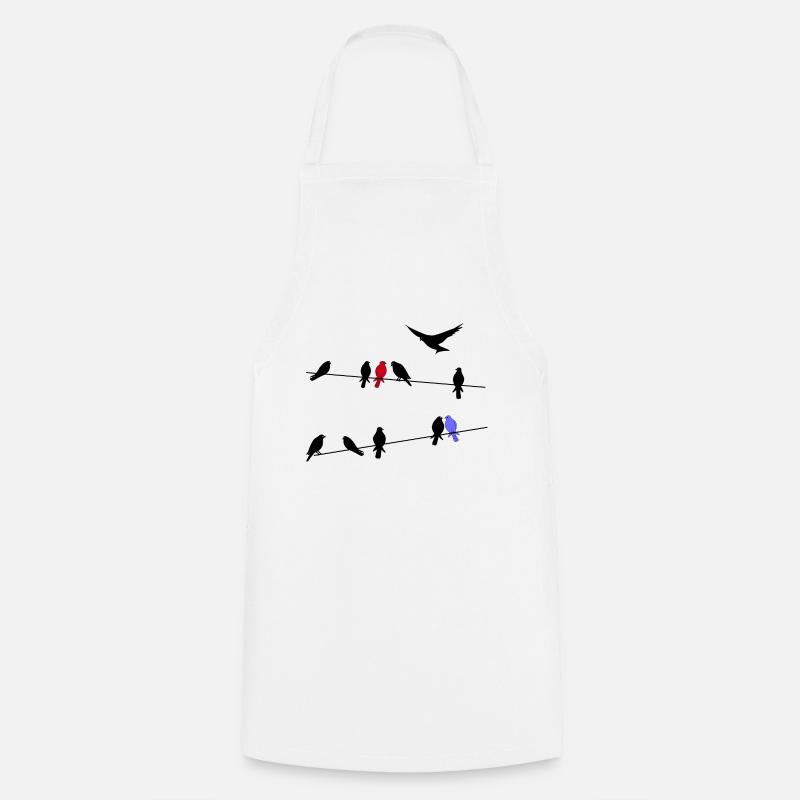 Bird black migratory birds on a power line - Cooking Apron - white