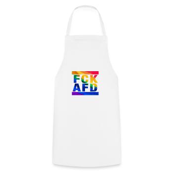 Gegen Nazis - FCK AFD - Gegen Rechts - LGBTQ - Kochschürze - Weiß - Vorne - AI Model Male 185 dark (185cm)