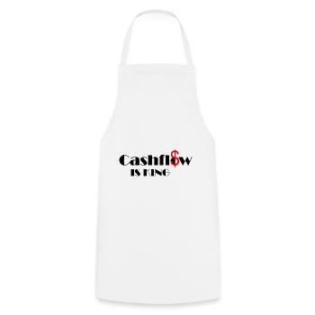 Cashflow IS KING Frugalists - RICHER LIFE RENT - Cooking Apron - white - Front - AI Model Male 185 dark (185cm)