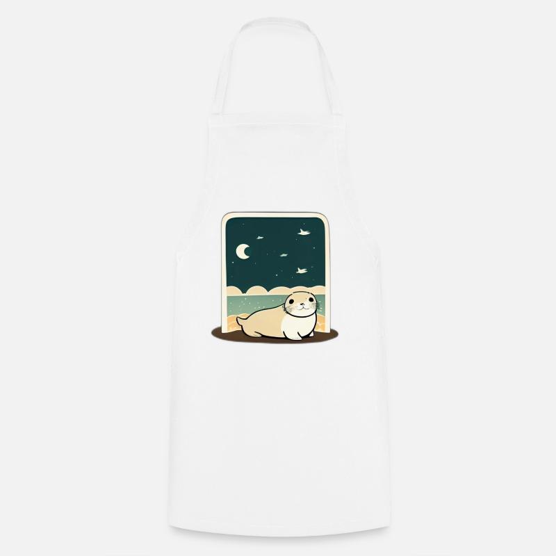 Mignon phoque potelé sur le rivage avec ciel nocturne - Tablier de cuisine - blanc