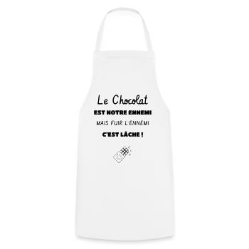 Le Chocolat est notre ennemi ! - Accro au chocolat - Tablier de cuisine - blanc - Devant - AI Model Male 185 dark (185cm)