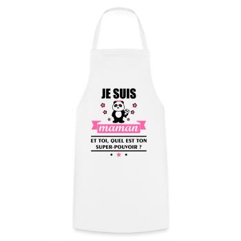 maman super pouvoir, cadeau fête des mères - Tablier de cuisine - blanc - Devant - AI Model Male 185 dark (185cm)