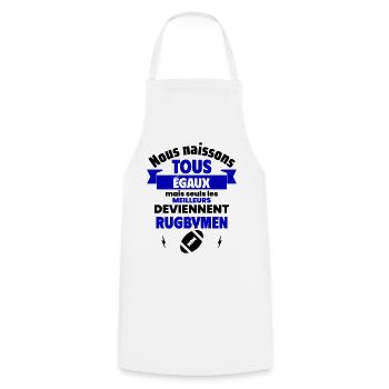 Nous naissons égaux rugbymen, fête des pères - Tablier de cuisine - blanc - Devant - AI Model Male 185 dark (185cm)