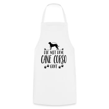 DIE MIT CANE CORSO GEHT Hunde Spruch Wilsigns - Kochschürze - Weiß - Vorne - AI Model Male 185 dark (185cm)