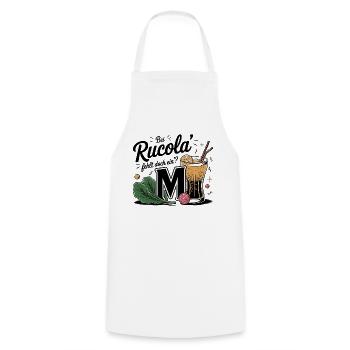 "Rucola vs. Rumcola" - Humor zum Anziehen - Kochschürze - Weiß - Vorne - AI Model Male 185 dark (185cm)
