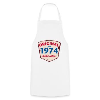 1974 Blechschild - limeted edition - Vintage - Kochschürze - Weiß - Vorne - AI Model Male 185 dark (185cm)