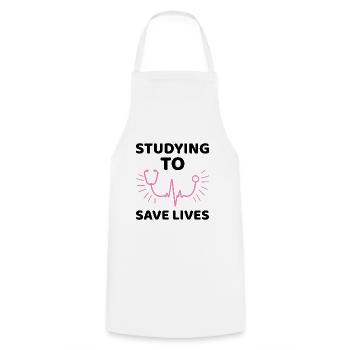 Cadeau étudiant médecine uni - Tablier de cuisine - blanc - Devant - AI Model Male 185 dark (185cm)