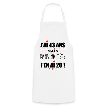 Pas 43 ans anniversaire, cadeau d'anniversaire - Tablier de cuisine - blanc - Devant - AI Model Male 185 dark (185cm)