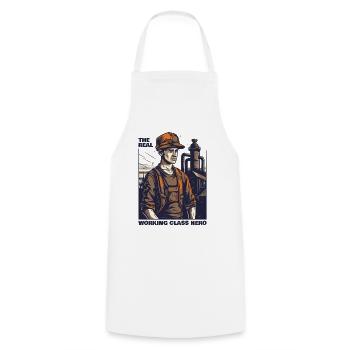 The Real Hero of the Working Class, Craft Work - Cooking Apron - white - Front - AI Model Male 185 dark (185cm)